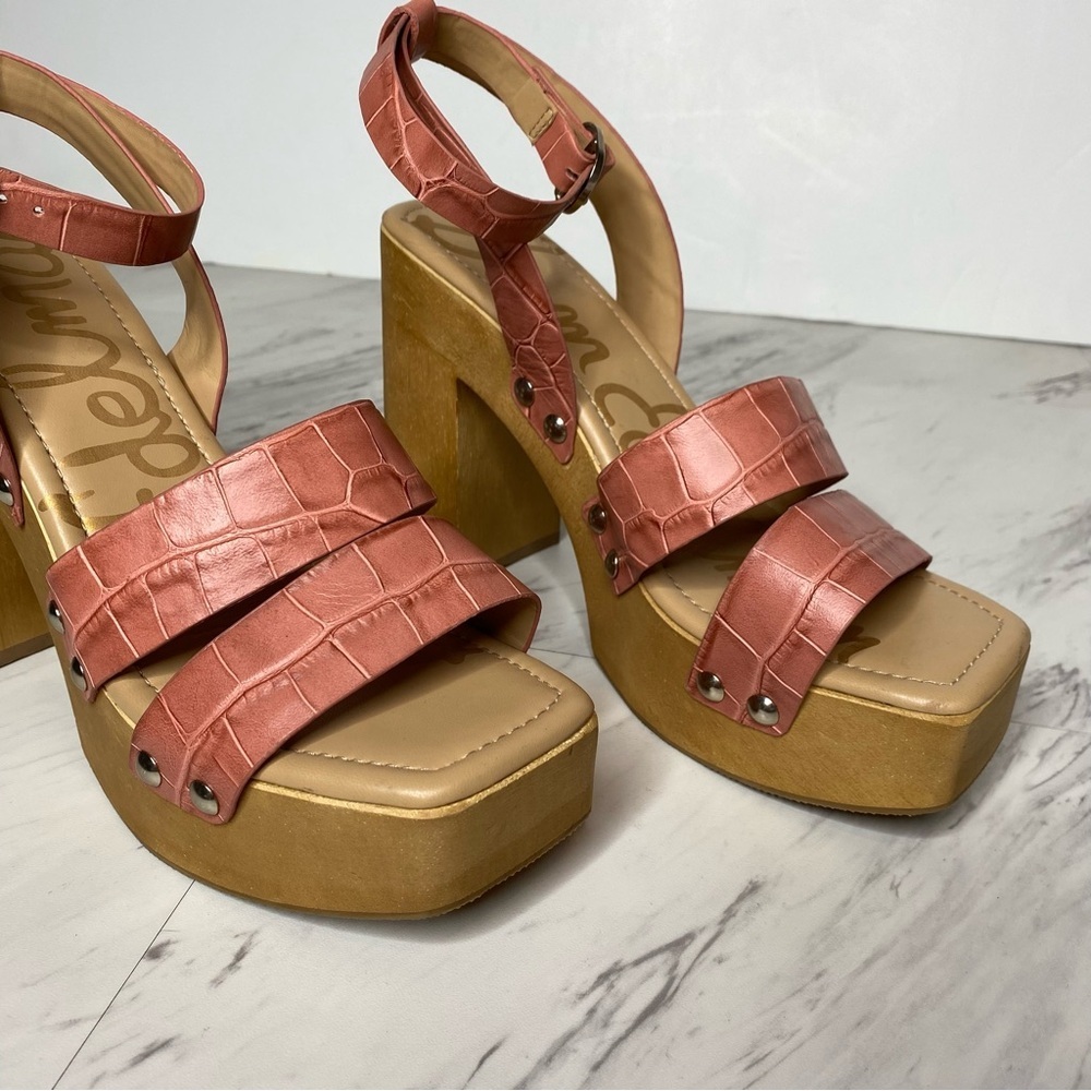 Sam Edelman Rosalind Pink Crocodile Leather Platform Heeled Sandal 7M - Picture 9 of 14